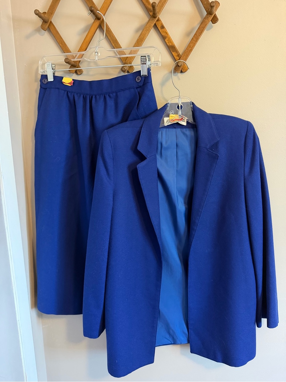 Couture Calvanto Wool Skirt Suit Set Royal Blue 8 (vintage sizing)